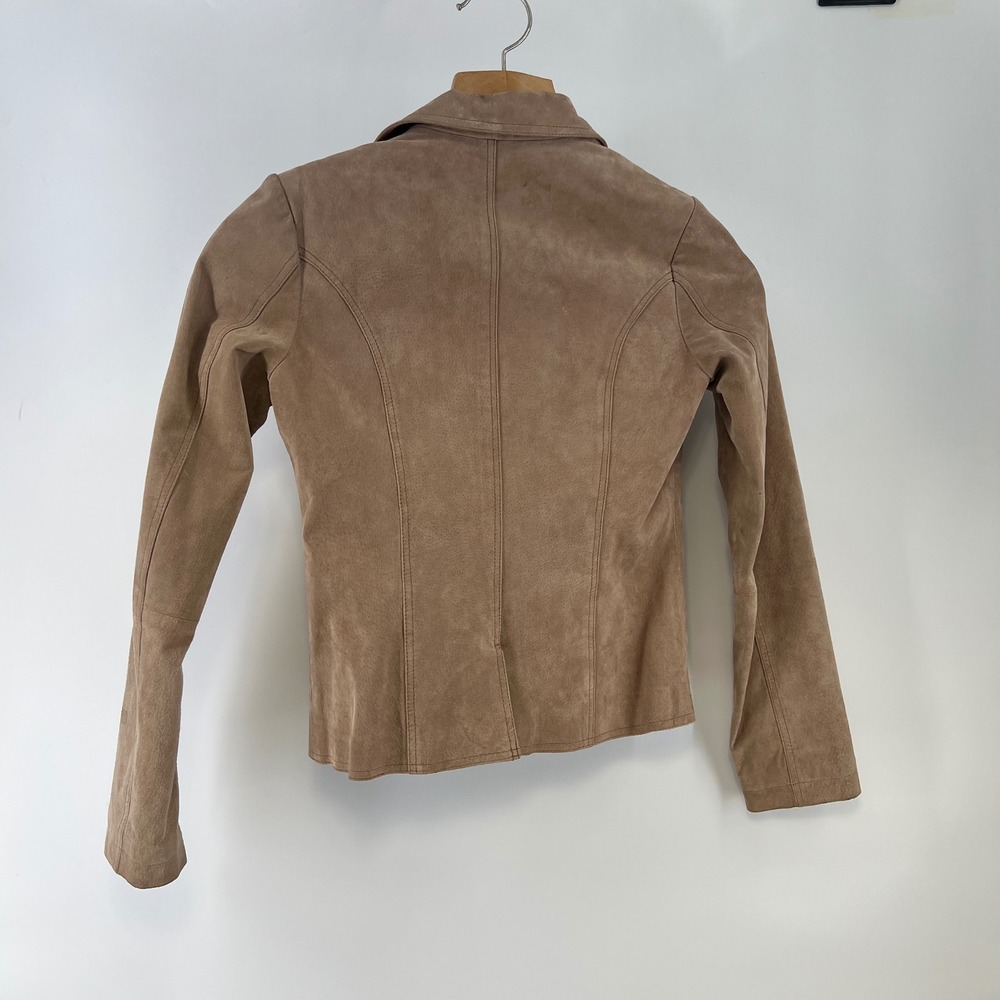 BB Dakota Suede Leather Blazer Womens M Taupe Brown Y2K Fitted Jacket - Picture 4 of 8
